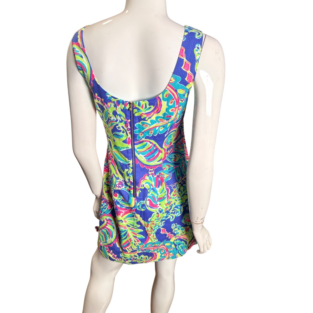 Lilly Pulitzer Multicolor neon Delia Paisley Lace Trim Cotton Shift Dress  6 - Picture 3 of 8